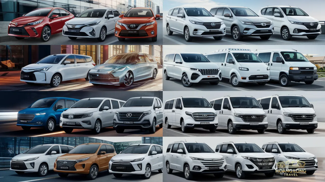 Hoàng Long Travel cho thuê dòng xe du lịch khác nhau, từ xe 4 chỗ, 7 chỗ đến xe 16 - 45 chỗ, phù hợp cho nhu cầu thuê xe theo tháng